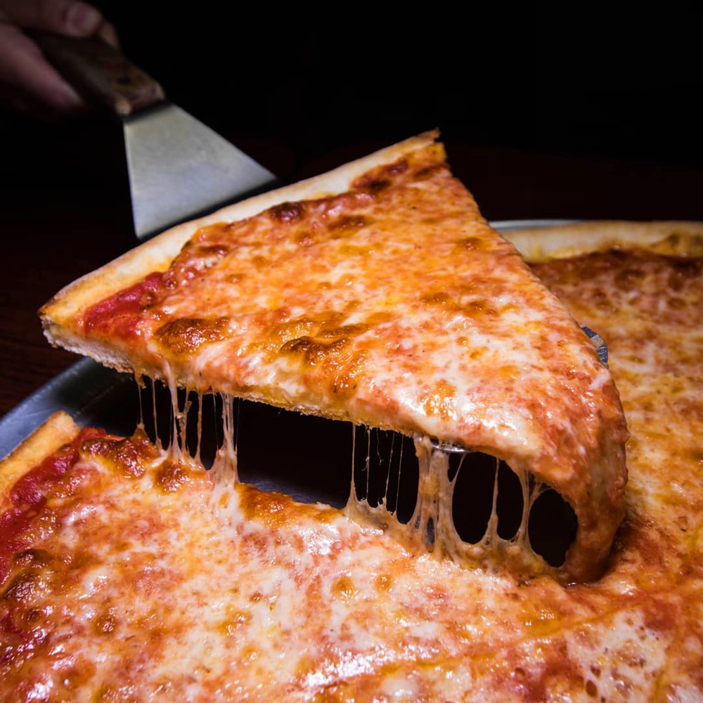 Brother Bruno cheese pizza slice pull